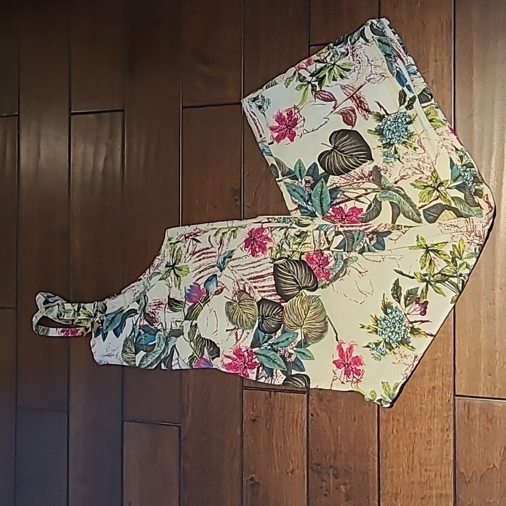 NWOT - Floral Linen Wide Leg Overalls